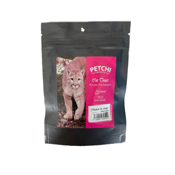 تشویقی گربه پتچی مدل مرغ و میگو 50 گرم