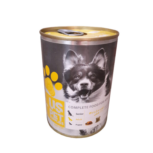 کنسرو غذای سگ یو اس پت سپلایز مدل گوشت مرغ و برنج وزن 400 گرم