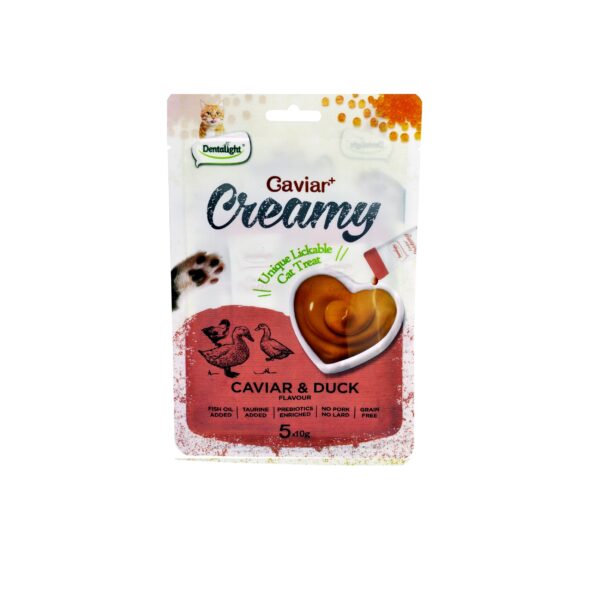 بستنی گربه دنتالایت مدل کرمی طعم خاویار و اردک وزن 50 گرم بسته 5 عددی
