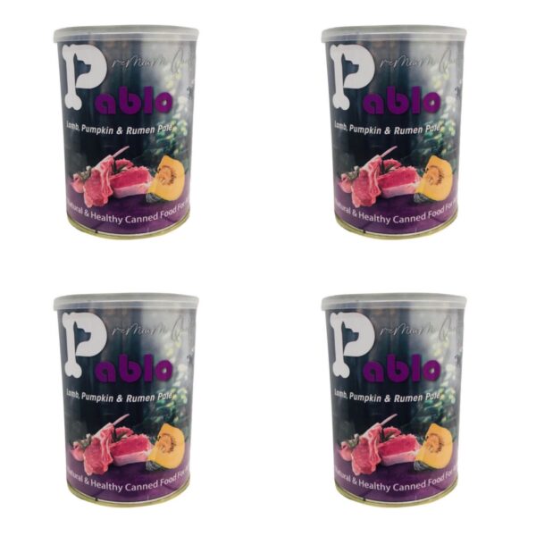 کنسرو غذا سگ پابلو مدل گوشت و سیرابی و کدو تنبل وزن 1600 گرم بسته 4 عددی