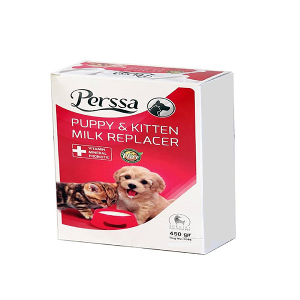 شیر خشک سگ و گربه پرسا مدل puppy and kitten milk وزن 450 گرم